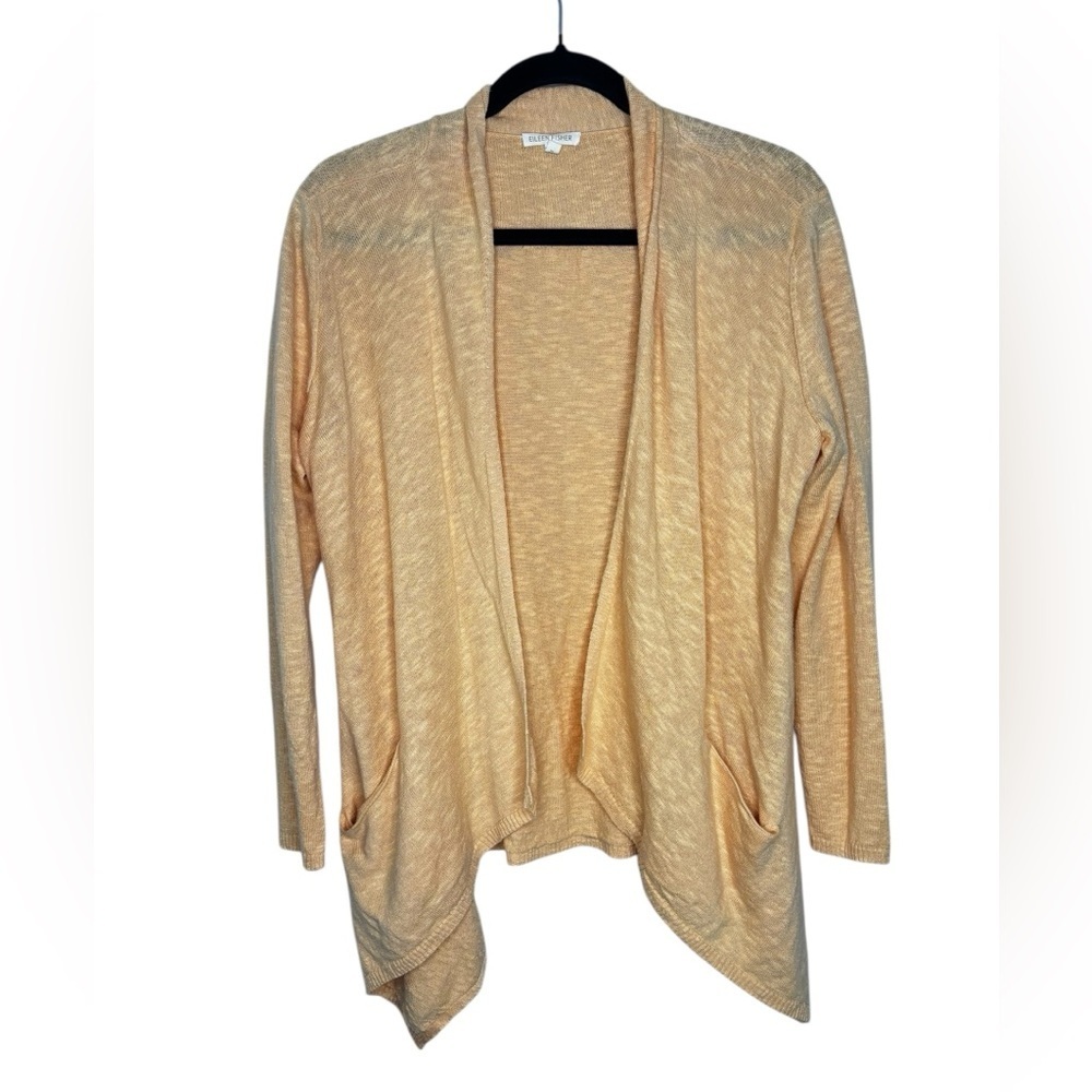 Eileen Fisher Open-front Draped Cardigan Linen Cotton  Blend Orange Size Medium